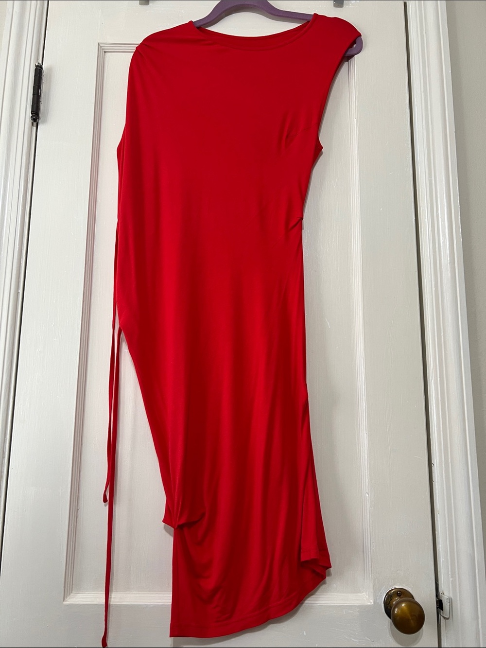 MM6 Maison Martin Margiela Red Asymmetrical Jersey midi Sleeveless Dress
